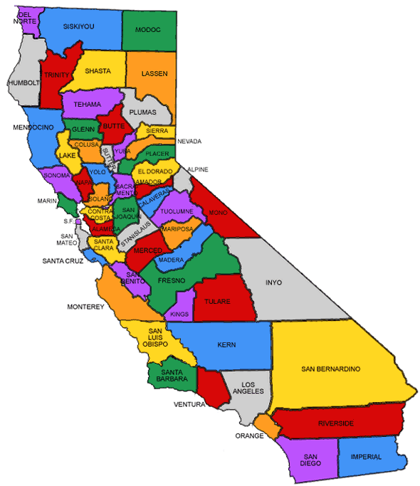 Alphabetical list of California Counties