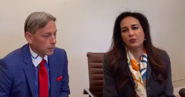 Mark Meuser and Harmeet Dhillon announcing lawsuit against the California Secretary of State and the Director of the Department of Motor Vehicles. (press conference, Facebook)