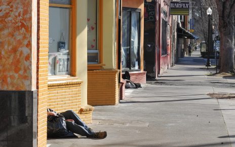 Homeless sleeping in the doorways of shops in Sacramento.