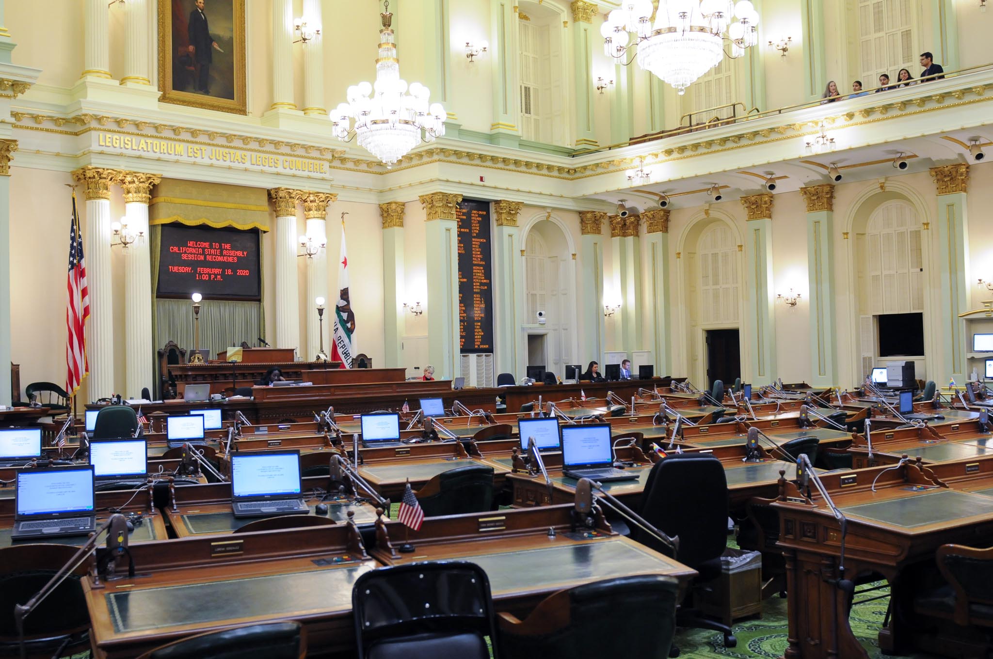 California State Assembly nearly empty except for a few folks in the balcony.