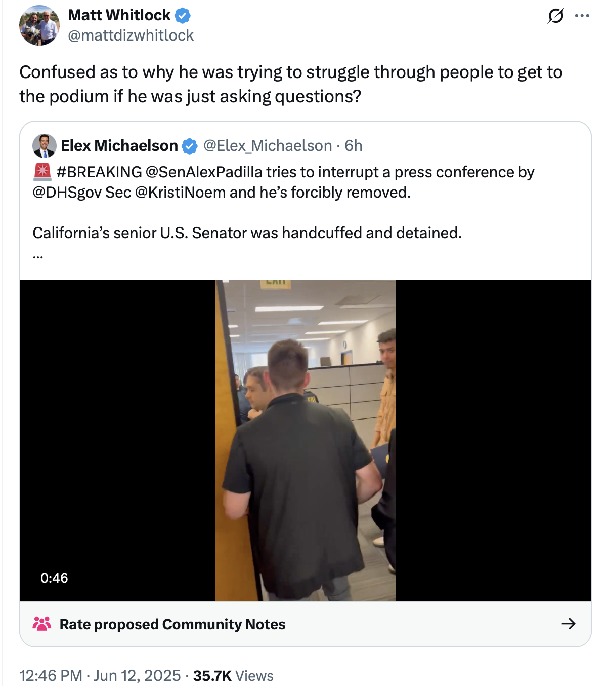 CA Senator Padilla Forcibly Removed, Briefly Handcuffed By Secret ...